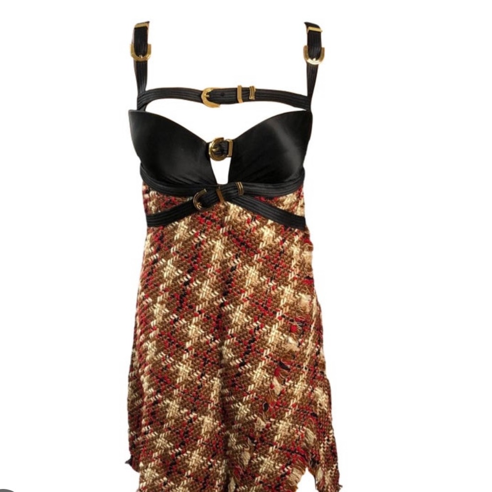 NEW! Versace tweed and satin buckle mini dress